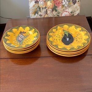 Giacomini Orvieto 4 Plates & 4 Pasta Bowls Artichoke, Eggplant, Pepper, & Tomato